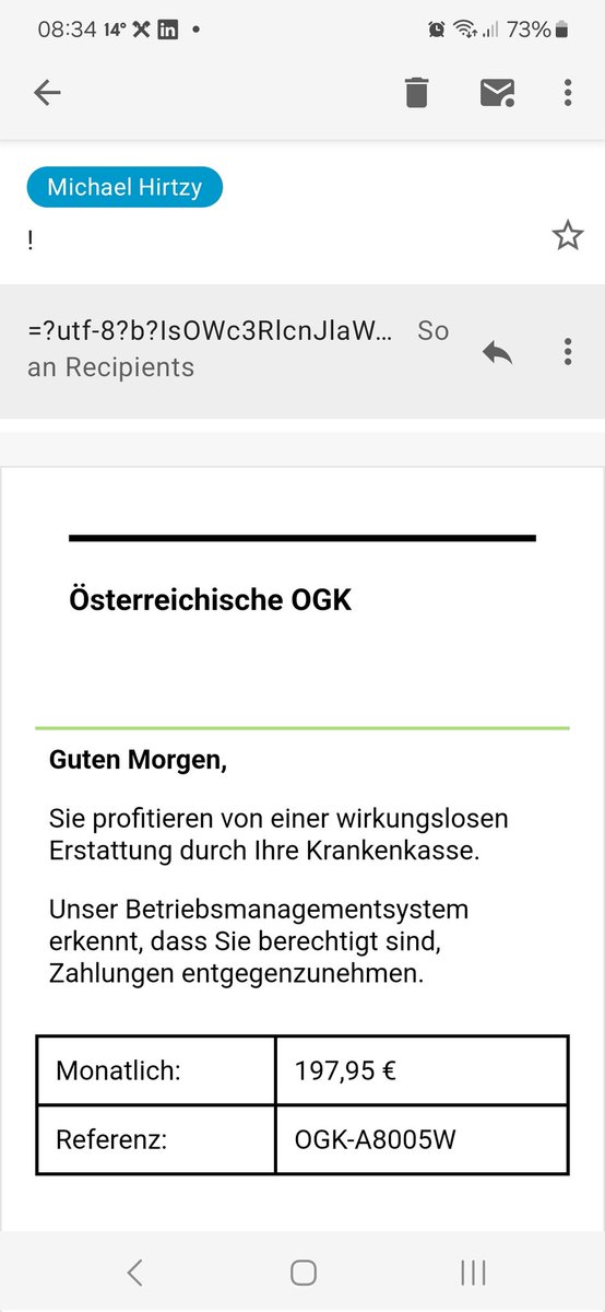 SPAM mail am Morgen vertreibt Kummer und Sorgen 🤣🤣🤣🤣

Na wenn es um eine "wirkungslose" Erstattung geht klicke ich doch gleich auf den Link 🙃😂😂🙃

#spam #oida