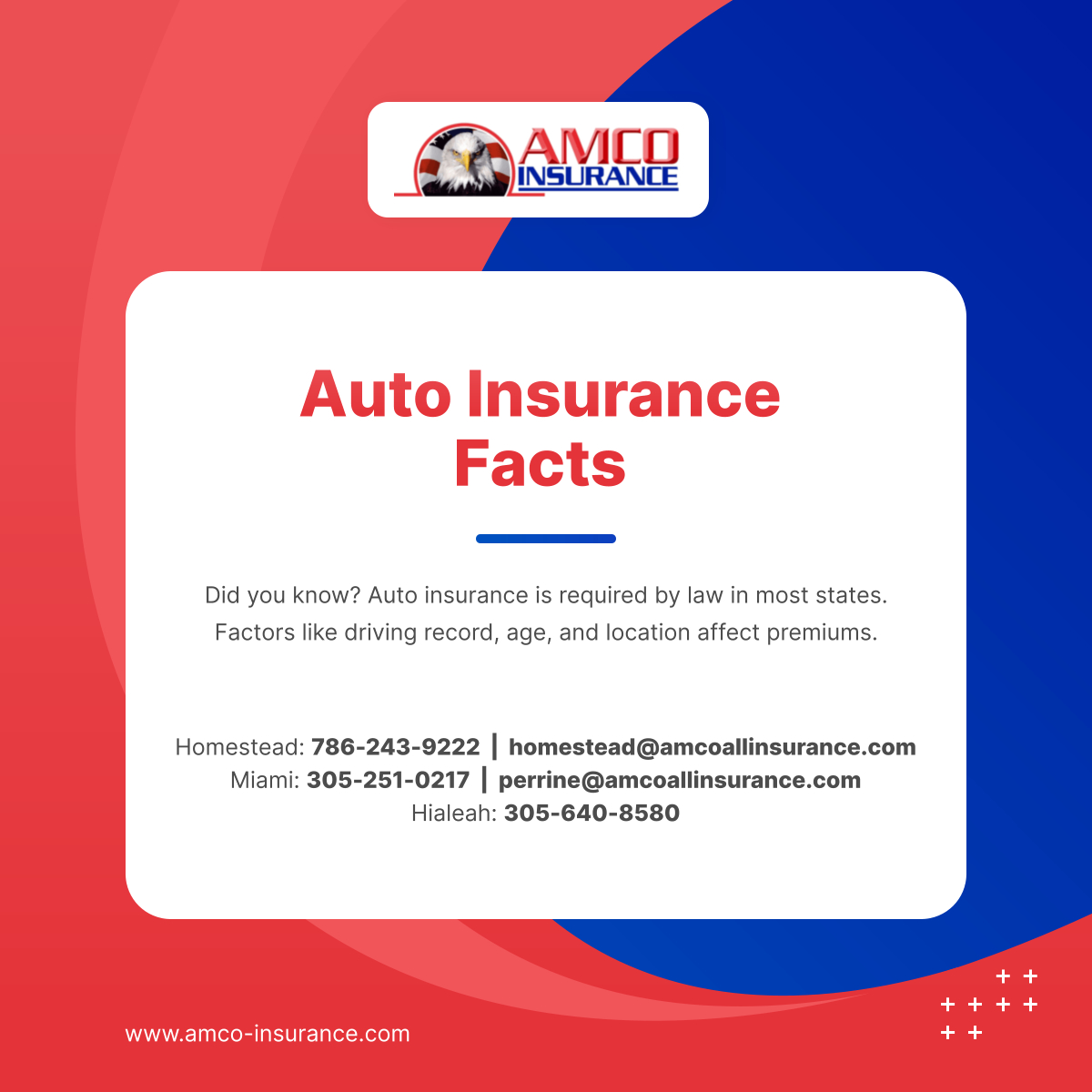 jeinsuranceamco's tweet image. Learn more about auto insurance with these interesting facts! Contact us today for personalized coverage options. 

#AmcoInsurance #MiamiFL #AutoInsuranceFacts #InsuranceTrivia #StayInformed