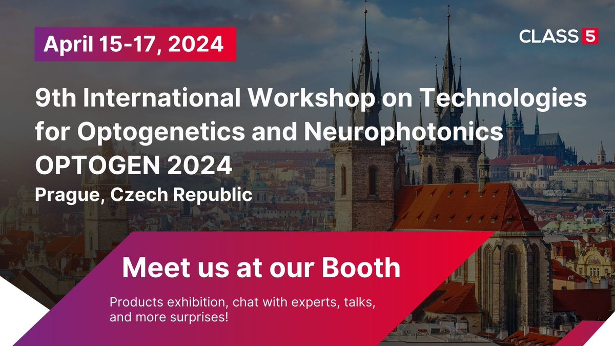 Class5Photonics's tweet image. Next stop, #Prague! Our journey continues this week from April 15-17 at the 9th International Workshop on Technologies for Optogenetics and Neurophotonics - OPTOGEN 2024. Prague, Czech Republic. If you are around join us  #OPTOGEN2024  #Neuroscience #2PImaging #3PImaging