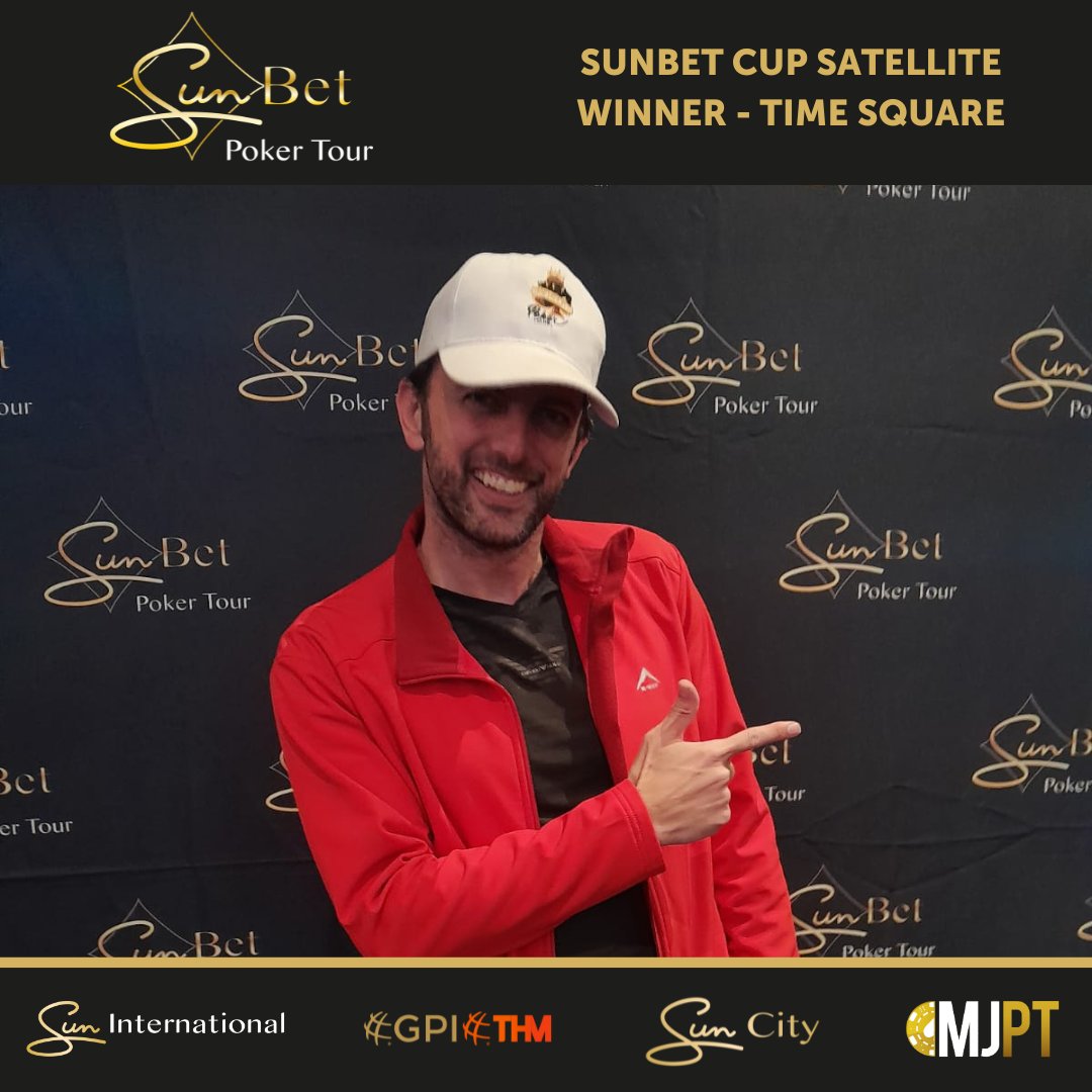 🎉 Congratulations to the following Sun City satellite winner at Time Square last night!
1️⃣ T Prinsloo - R8k SunBet Cup Seat

TODAY'S SATELLITE- 6:30 PM - THE 'GOLF9' INVITATIONAL SATELLITE Satellite! 🚀 OPEN TO ALL PLAYERS 🙌 🤑

#SunBetPokerTour #Sunbet #SPT #suncityresort