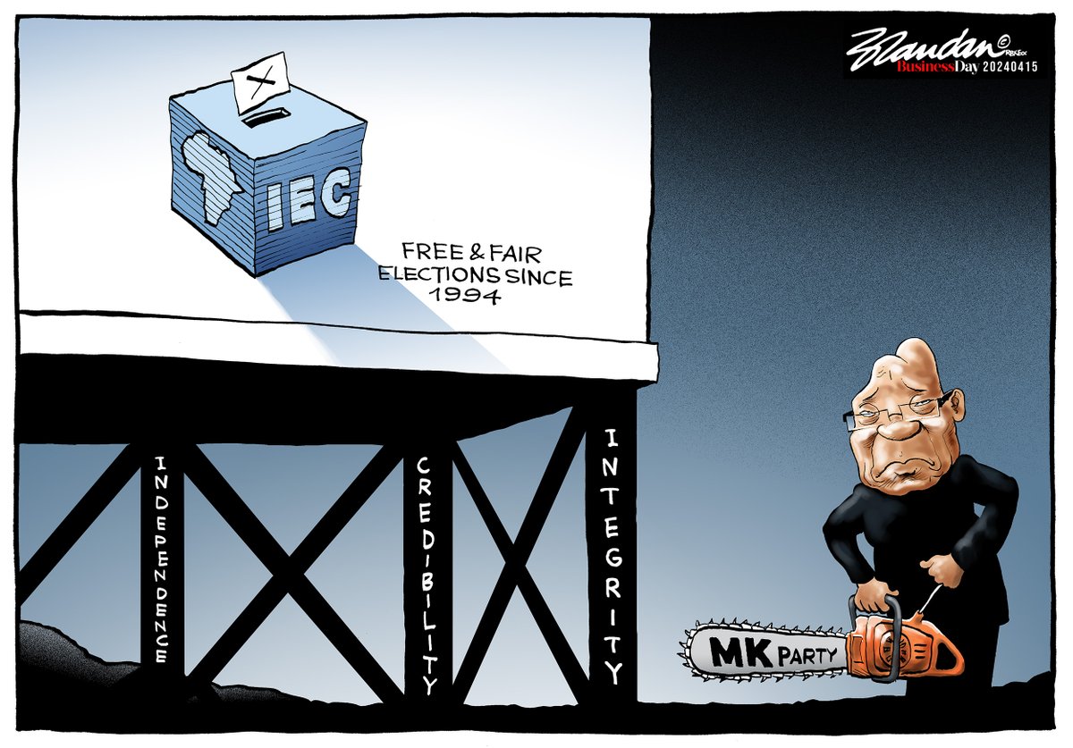 Former President Jacob Zuma attacks the founding pillars of the IEC... Business Day, Monday 15 April 2024 brandanreynolds.com/2024/04/15/bus…