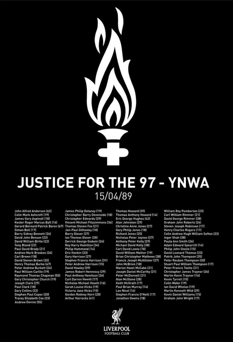 🙏🏻 35 años y no dejamos de recordaros.

Aquellos 97 seguidores que fueron a ver un partido de fútbol y nunca volvieron.

Siempre estaréis en nuestros pensamientos, nunca os olvidaremos.

Justice for the 97. Never forgotten.
#YNWA #LFC #JFT97 #HillsboroughLaw
