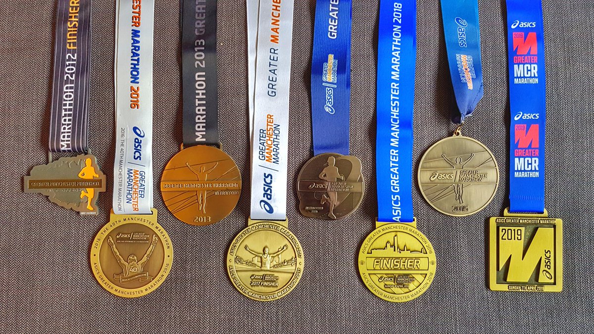 As it's #MedalMonday, here's my #ManchesterMarathon complete set, 12 years in the making.