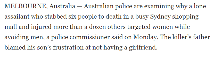 According to Washington Post :
 Man targets women because he was frustrated he didn't have a girlfriend

#CallItFemicide