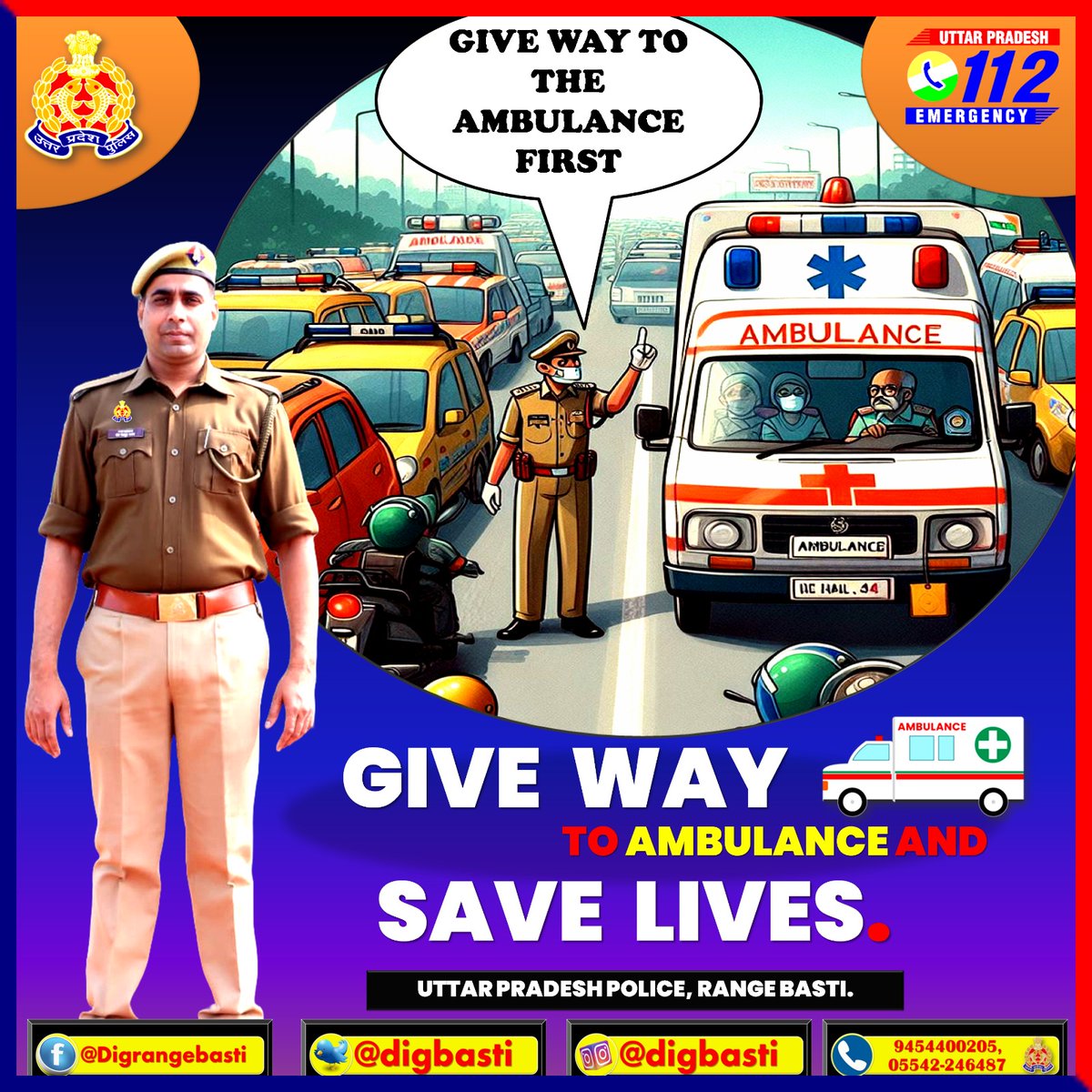 Save Lives. So that it can quickly get to the scene to treat the sick or injured. #UPPolice #uttarpradeshtrafficpolice #trafficrules