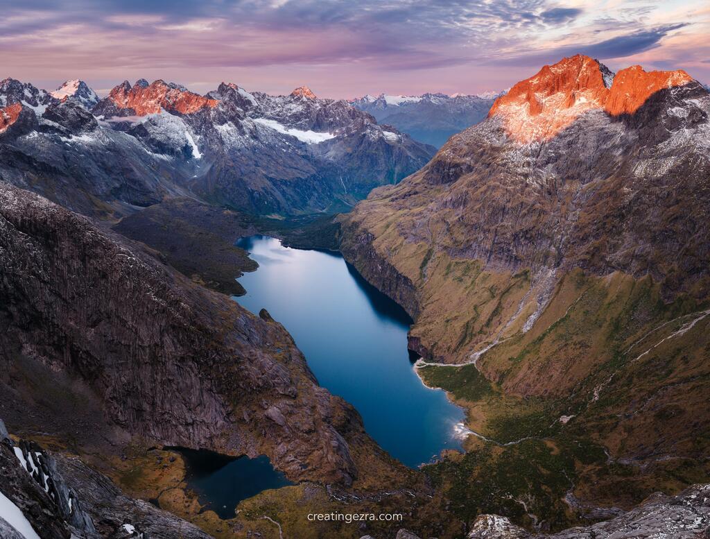 Enjoy #OurEarthPorn! (Steal This Hashtag for your own and join the community of Nature Addicts! ) Sunset on Barrier Knob from Gertrude Saddle overlooking Lake Adelaide in Fiordland National Park, South Island, New Zealand [OC] [4000 x 3036] Photo Credit: wanderlosttravel .