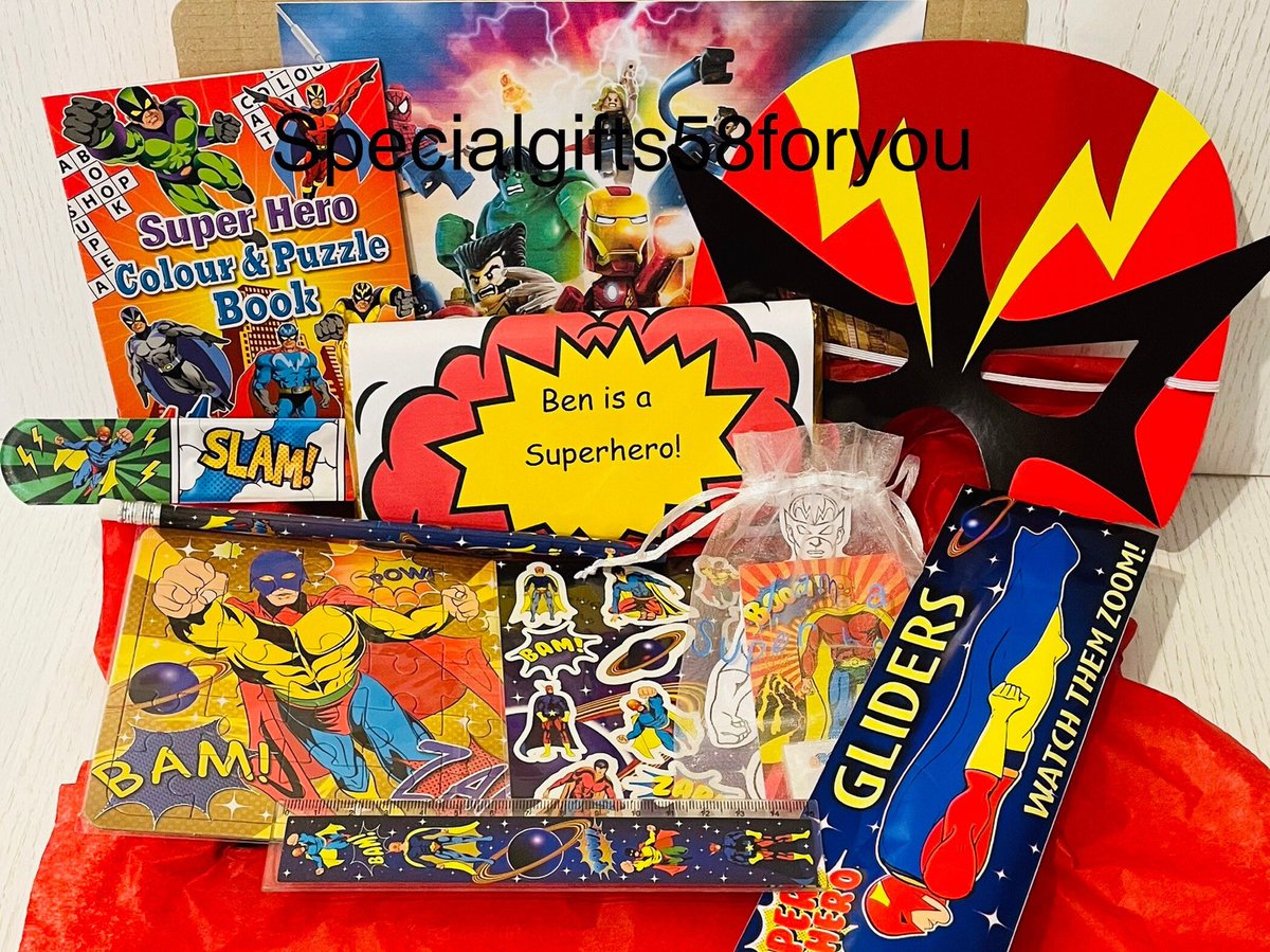 Personalised superhero gift.
Filled with fun activities and more.
#superhero #superherogift #youareasuperhero #birthday #getwellsoon #party #personalised #activitygift #chocolategift 

ktspecialgifts.etsy.com/listing/109789…
#etsy #etsygifts