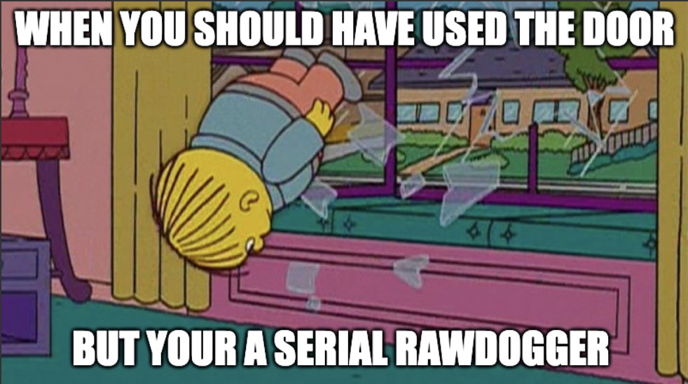 RawDogeSol's tweet photo. Rawdoge is a life philosophy 

Example below 👇

Young chap rawdogging a window https://t.co/mEFtCQmtAC