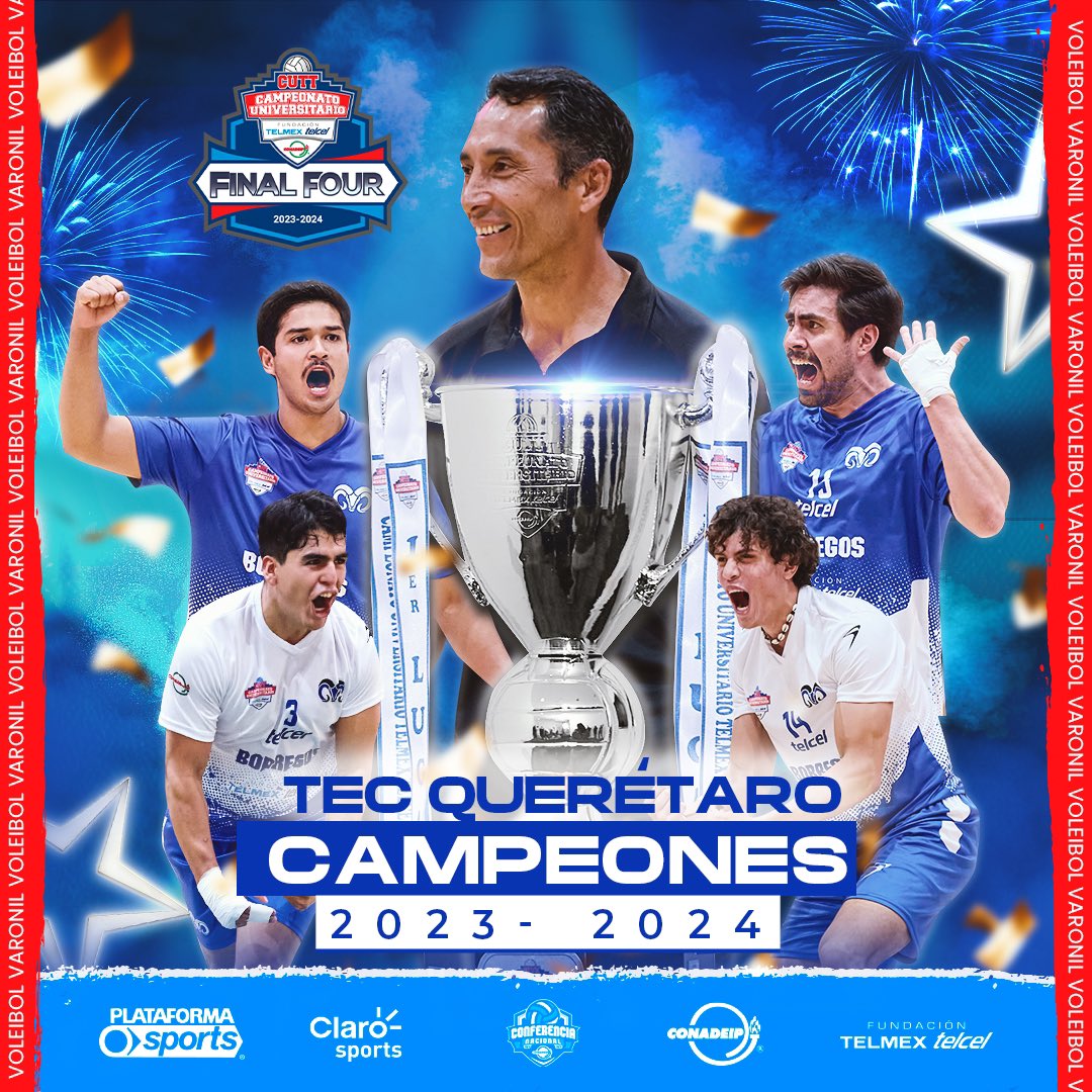 CUTelmex's tweet image. Les presentamos a los CAMPEONES del #FinalFour varonil 2024 del #CUTT de la #Conadeip 🏐🔥🤩

¡Felicidades @BorregosQRO! 🥳🏆🥇

#SomosCUTT