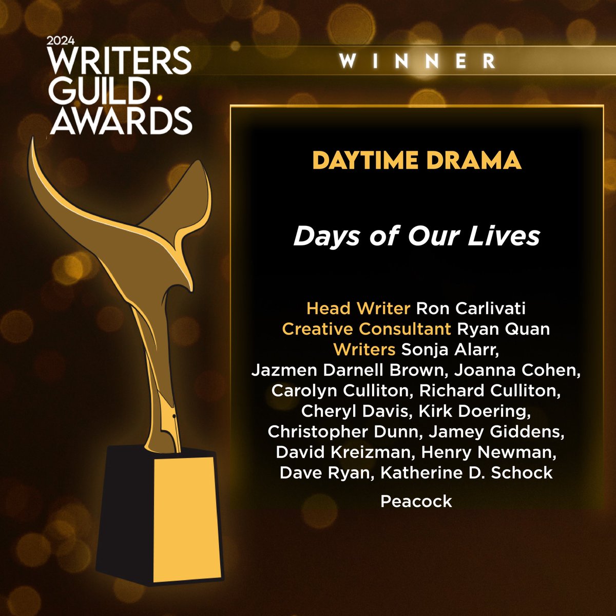 WGAWest's tweet photo. Congratulations to all of our 2024 #WritersGuildAwards winners! https://t.co/xzycRh32de