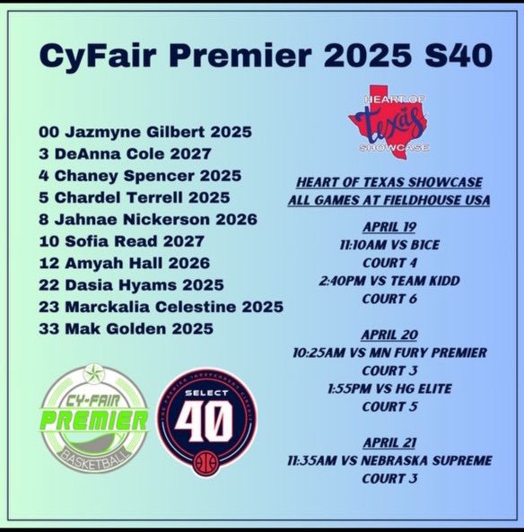 SCHEDULE FOR THIS WEEKEND!!! @cyfairpremier @LakeCreekGBB