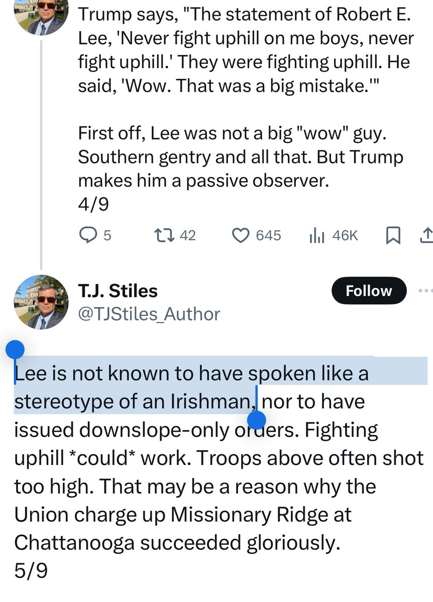 According to Pulitzer-winning historian @TJStiles_Author, Lee did not speak like an Irishman.