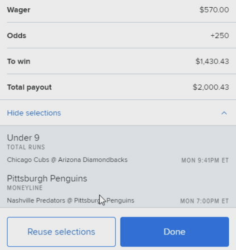 NHL/MLB parlay for Monday, 2 pick 🎯 $100 to somebody who LIKES this tweet if we hit 💪💪 Parlay is on FanDuel. The picks: 1) Penguins ML 2) u9 CHI vs ARI Streaming some bets for tmrw on Twitch shortly, tap in here: twitch.tv/alexmonahan100
