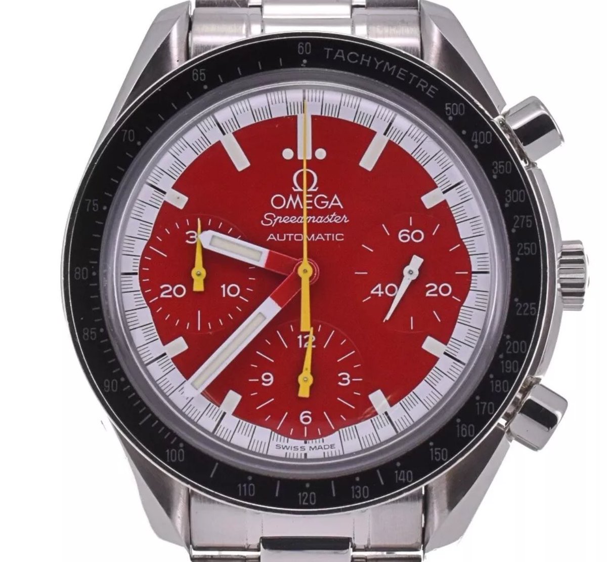 DigiEntertain's tweet photo. @JustRichFrm55th That’s awesome! It’s a great looking watch. The one I’m looking for is to wear with Chiefs gear. It’s this Michael Schumacher SpeedMaster. The one I’d really like is the Tokyo 2020 SpeedMaster. It’s so clean but they only did 2020 of them and priced higher than I want to pay. https://t.co/fVDEATGWze
