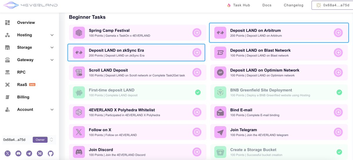 gm!☀️ Taskhub just got an upgrade with new tasks. Complete them to rack up #4EVERLAND points and immerse yourself in the world of #Web3. Ready to dive in? 👇🏻dashboard.4everland.org/task-hub