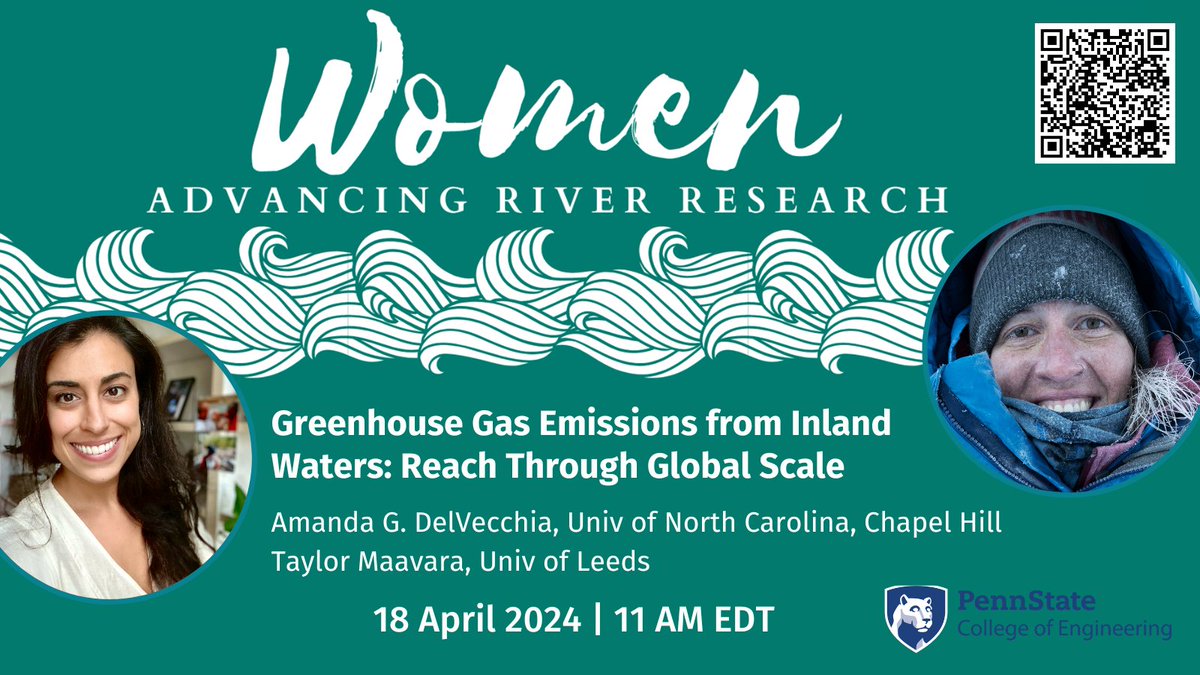 Inland waters are hot spots of #GHG emission. HOW much #GHG is from inland waters? What are the drivers? @agdelv + @TaylorMaavara will answer these questions in the upcoming #WARR talks Register here: cee.psu.edu/events/women-a…