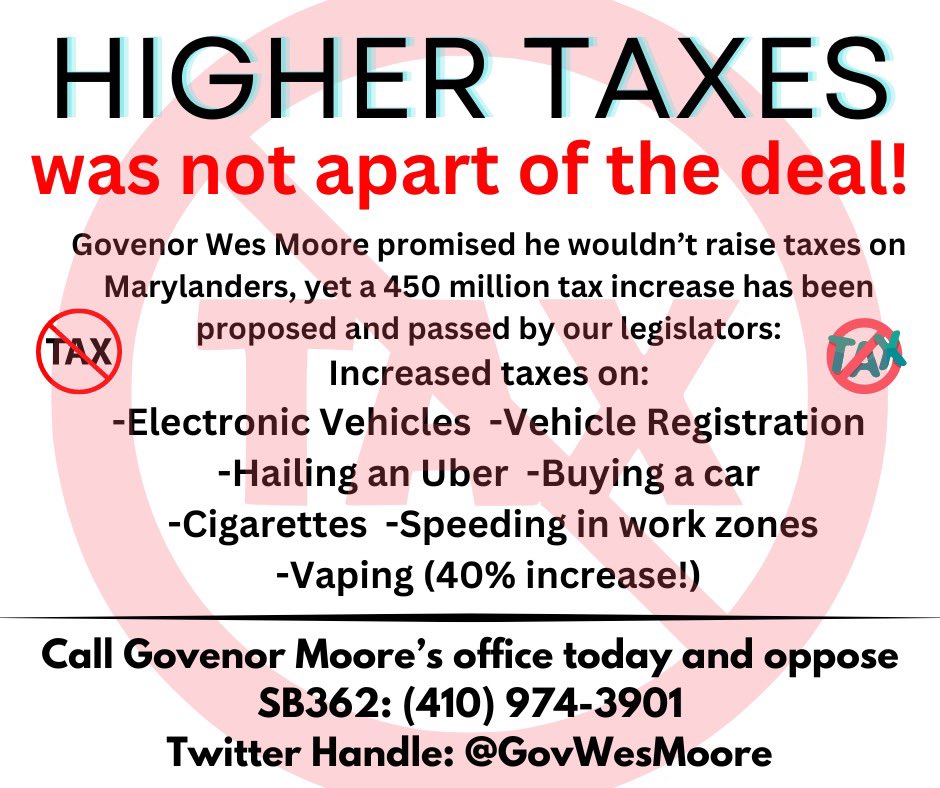 candiceHBIC's tweet photo. @GovWesMoore promised he wouldn’t raise taxes on Marylanders. Stand by your promise and veto SB362! There is a way to balance the budget and not hurt Marylanders more after inflation! #VETO https://t.co/0uliNoY7Om