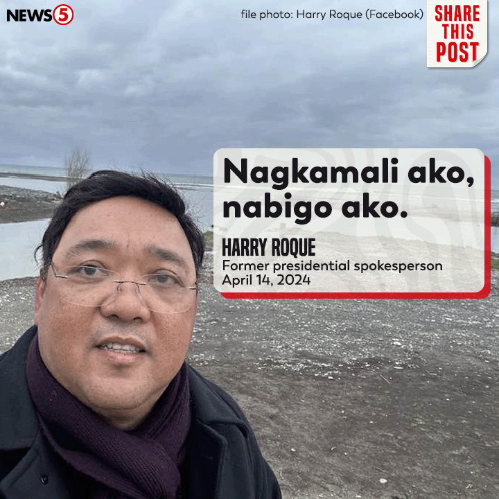 News5PH's tweet image. Humingi ng tawad si Atty. Harry Roque sa mga Pilipino dahil nabudol aniya siya sa pagsuporta kay Pres. #BongbongMarcos noong nakaraang eleksyon. Sabi ng dating presidential spokesperson, siya'y nagkamali sa kaniyang desisyon na suportahan ang Pangulo. #News5 | via Reiniel Pawid