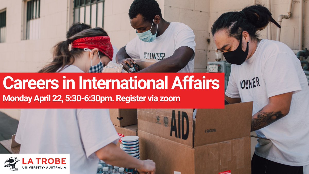 EVENT Monday 22 April 5:30pm | Careers in International Affairs. Hear from @latrobe alumni working in the international affairs field, including @AustChamKorea @ausgov, @latrobe and @CAREGlobal. Register on zoom: lnkd.in/gDdwUa93