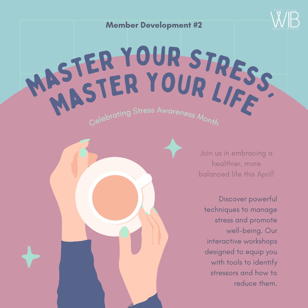 Baruchwib's tweet photo. This Weeks Event ✨

Come and join us for some tips &amp; tricks on how to manage stress, while promoting well being through an interactive workshop. Hope to see you there 💜🧘🏽‍♀️ https://t.co/OtQC3SqeBb