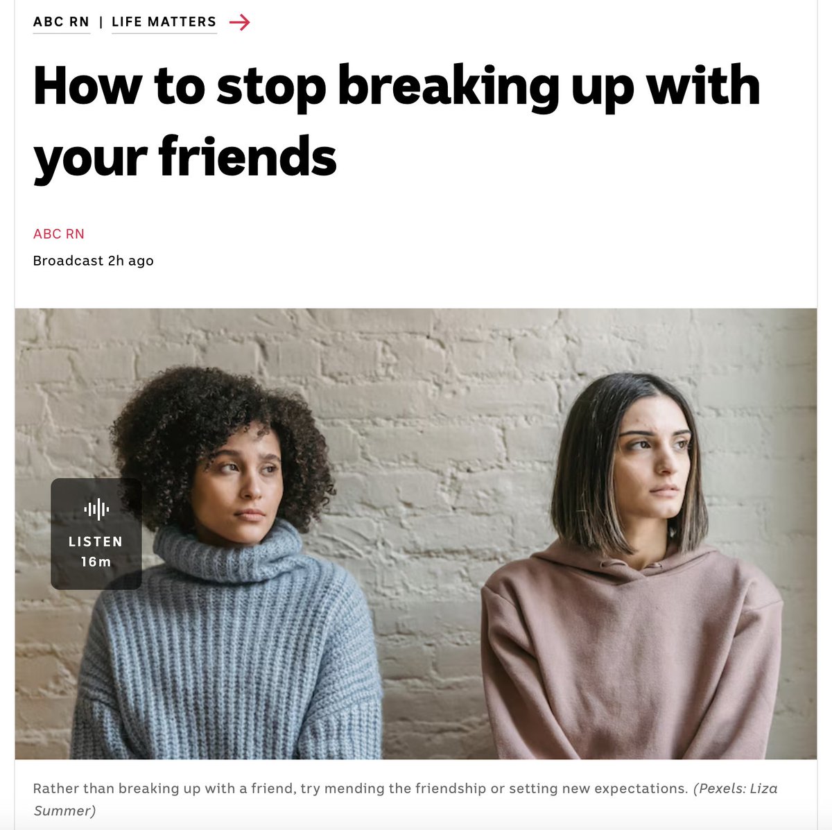 Just did an interview with ABC Radio National, on why we shouldn’t be so quick to end friendships. Link to the interview below @hkbaptistu @AustSoc: shorturl.at/fCESW