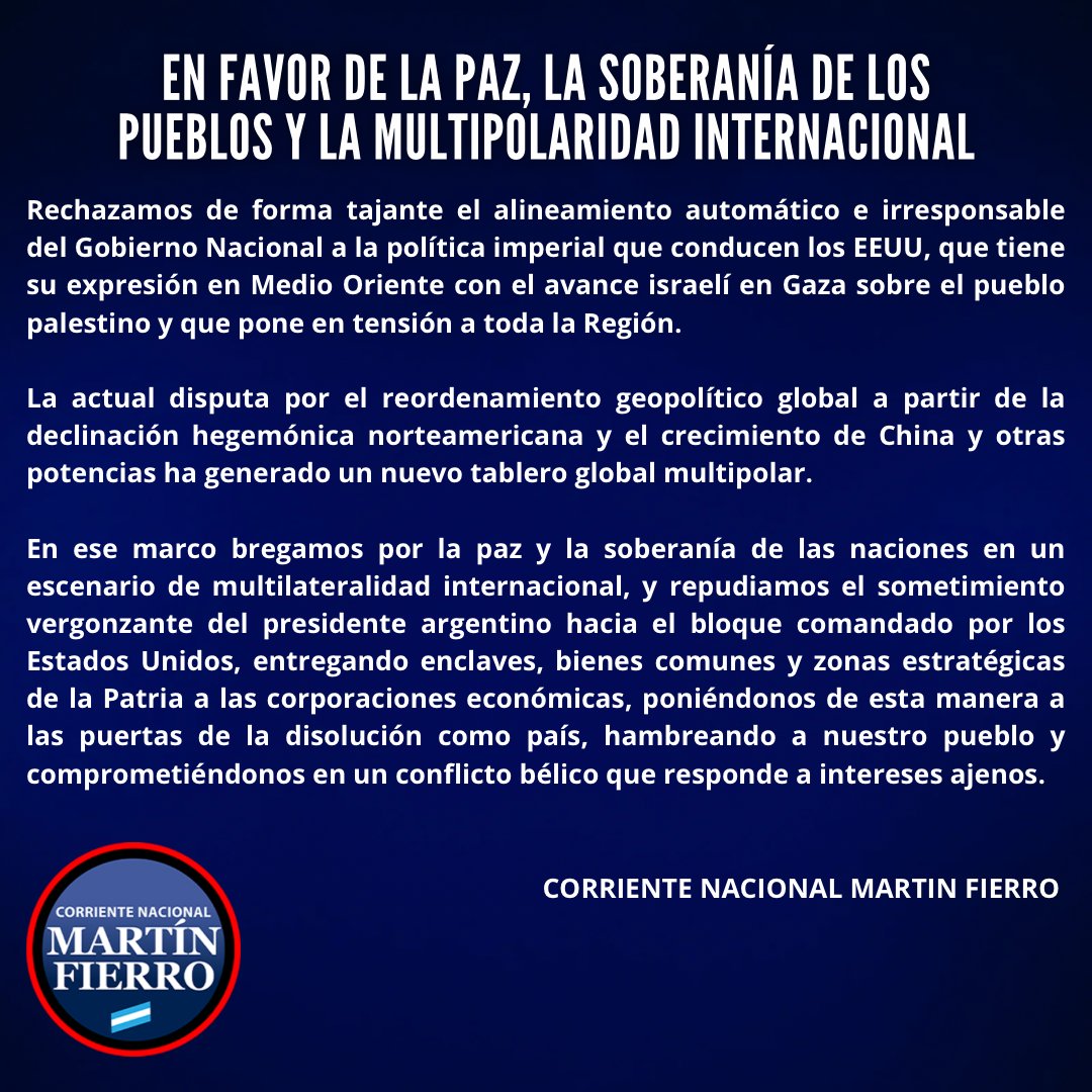 MartinFierroPBA's tweet photo. En favor de la Paz , la Soberanía de los pueblos y la multipolaridad Internacional 
#CorrienteNacionalMartinFierro 
⚪⚫🔴🔵
#BuenosAires https://t.co/gBfcpfsziV