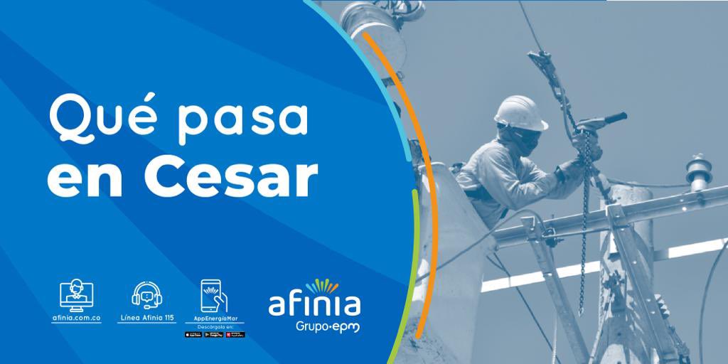 AfiniaGrupoEPM's tweet photo. #AfiniaEnCesar ⚡️Informamos a la comunidad sobre los retrasos en el suministro eléctrico que se están experimentando en varias zonas del departamento del #César y #Magdalena es debido a trabajos de mantenimiento preventivo realizados por #Transelca en la subestación El Copey. https://t.co/V1lt7KlPwo