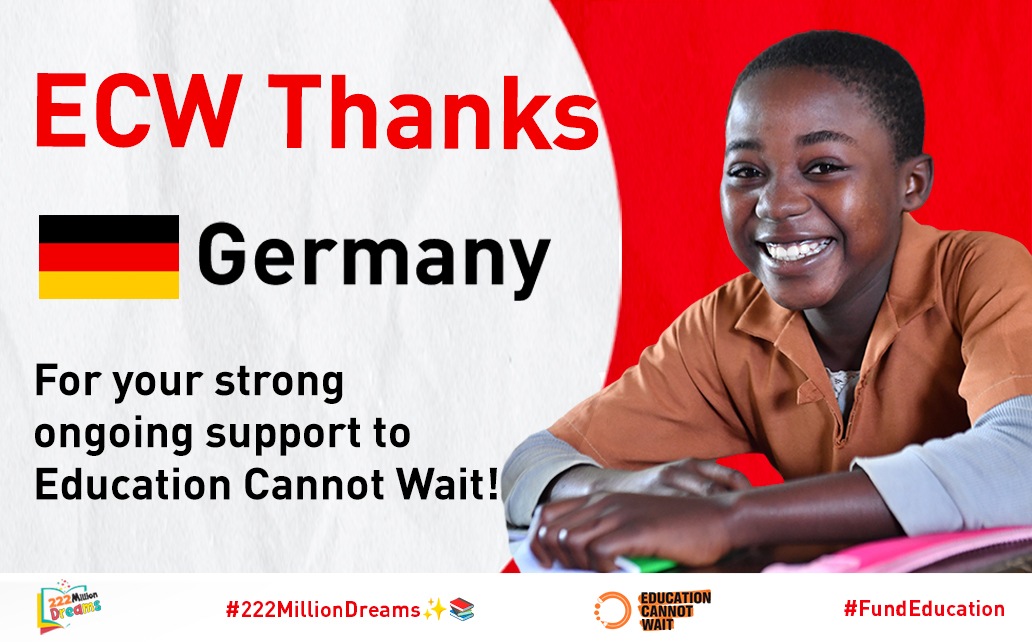 ✨Thank-you #Germany🇩🇪for your strong ongoing support to @EduCannotWait!✨ Your outstanding commitment will continue paving a path to safe, inclusive & #QualityEducation for the 🌎's most vulnerable girls & boys. @BMZ_Bund @GermanyUNGeneva @SvenjaSchulze68 #222MillionDreams✨📚