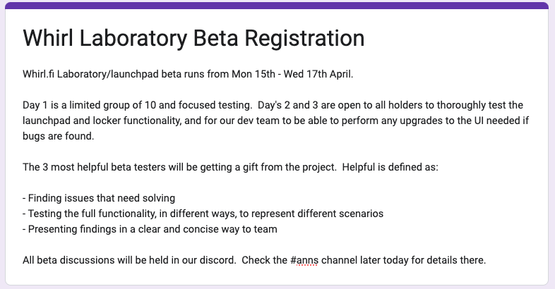 The Whirl.fi Laboratory beta on @base testnet starts today! Today will be limited access to 10 selected holders. Tomorrow & Wednesday will be open to all holders. If you own $MYST/MYSTCLs and would like to be involved, link below: forms.gle/rtj3UKgUniXkid…