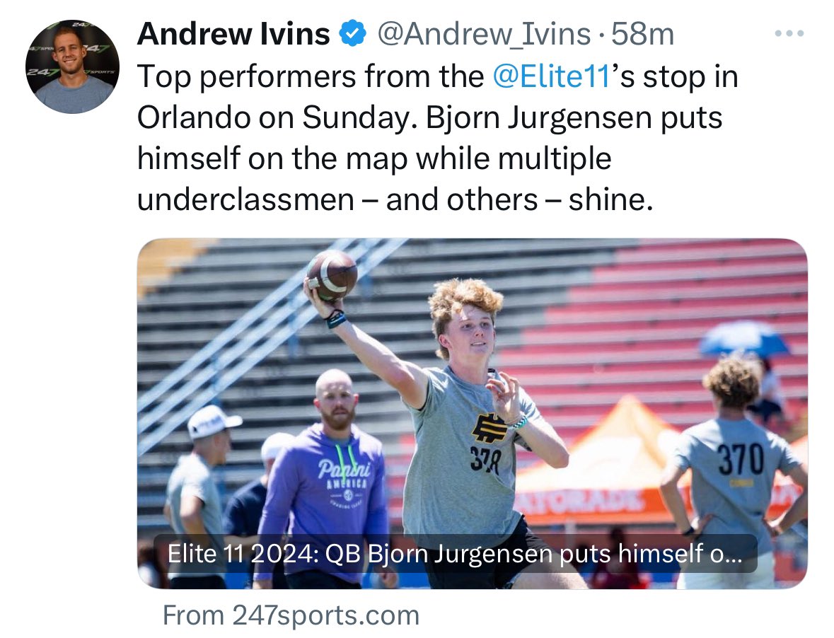 #Elite11 will always be the standard of true competition at the QB Position & it’s an HONOR to watch my guys COMPETE & get recognition for standing out‼️ Congrats to my QB Trainees for EARNING mentions as Top Performers by @Andrew_Ivins 2025 3⭐️ @Jurgensen17 - MVP (Alpha)