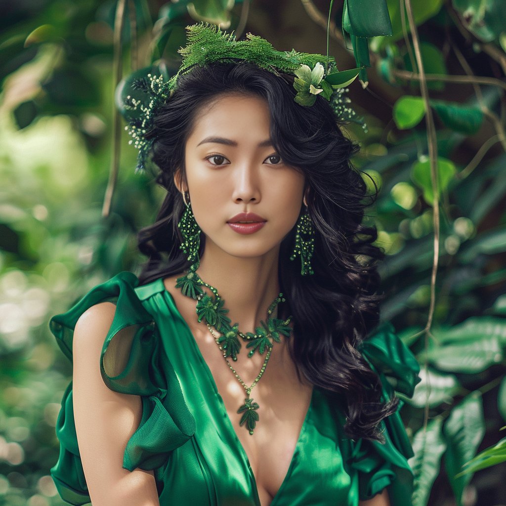 MikaRazaliAI's tweet photo. Emerald whispers among the greens of nature...🍀 #emeraldgreen #nature #photoshoot ##fashiondays #fashionova https://t.co/diHkx6aTde
