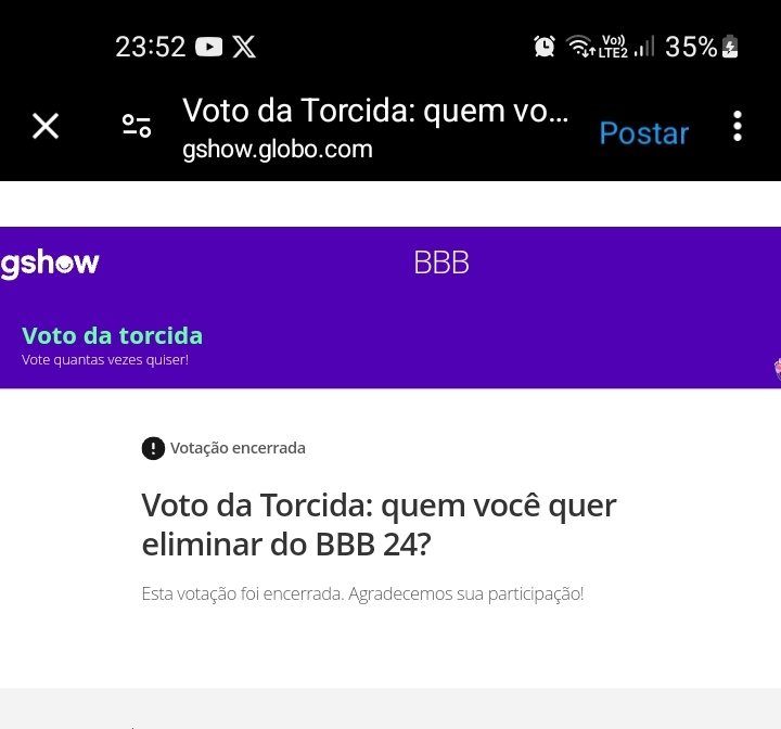 28 hrs votadas...essa é minha contribuição #ForaIsabelle