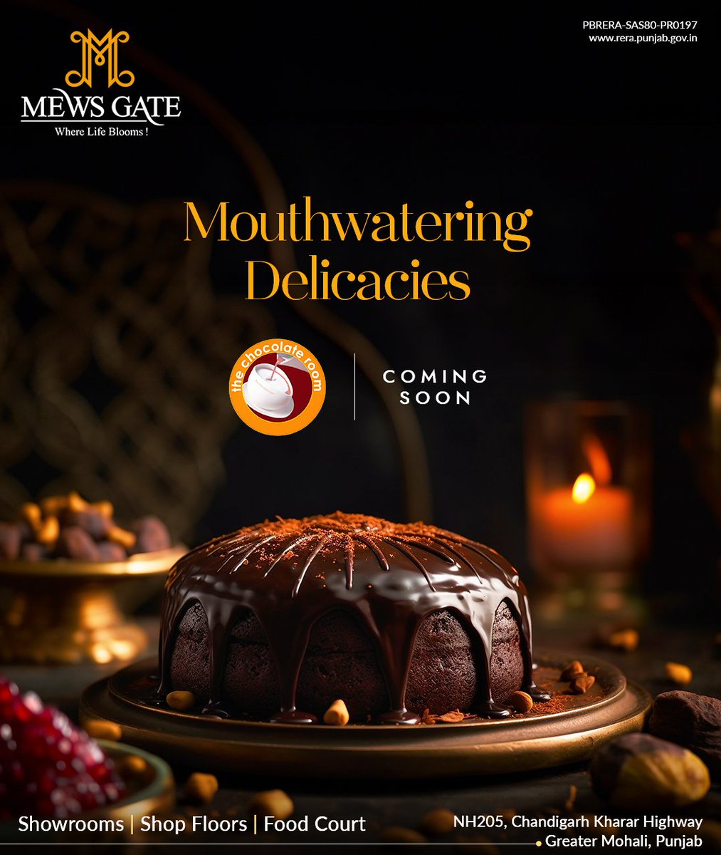 Brace yourself for a heavenly treat as The Chocolate Room is set to arrive at Mews Gate. Showrooms | Shop Floors | Food Court 📍NH 205, Chandigarh Kharar Highway Greater Mohali, Punjab ↘️Call us at 90695-90695 #MewsGate #TheChocolateRoom #RealEstate #Food #Kharar #Mohali