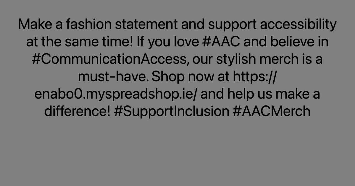 Make a fashion statement and support accessibility at the same time! If you love #AAC and believe in #CommunicationAccess, our stylish merch is a must-have. Shop now at ayr.app/l/J7iE/ and help us make a difference! #SupportInclusion #AACMerch