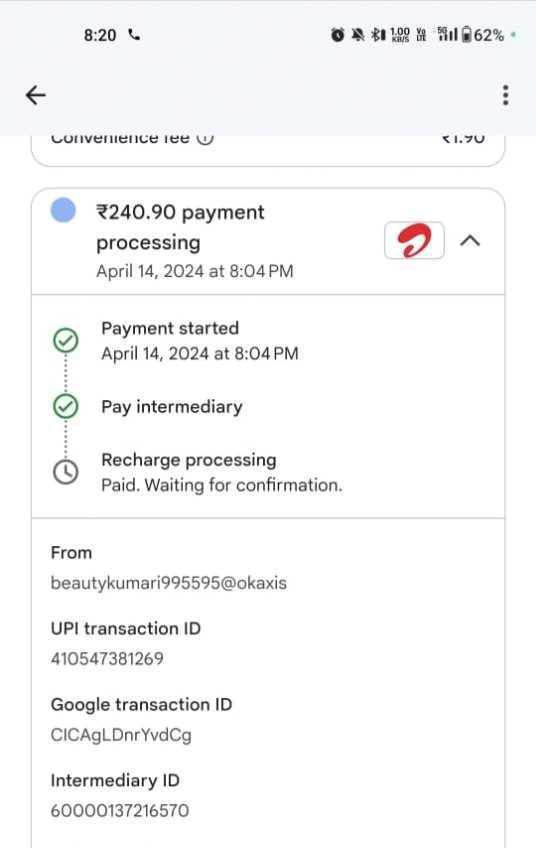 @RBI @airtelindia
Dear sir,  @GooglePayIndia @GooglePay
Tomorrow evening i have a recharge by @GooglePayIndia app, but my amount deduct in my account and recharge not done till now.