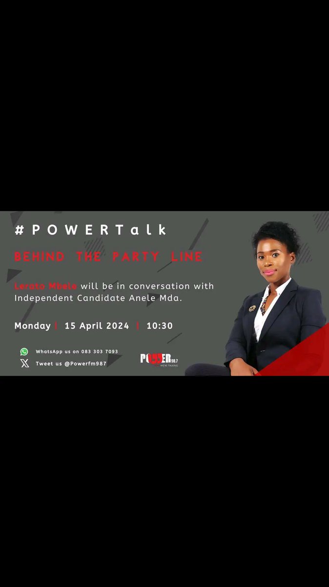 A very good morning, sanibonani, molweni nonke! Bagaetso dumelang 💖 We have an appointment this morning at Power House at exactly 10h30 speaking on #AneleMdaRoadToParliament as an Independent candidate in the upcoming national and provincial elections scheduled for May 29th