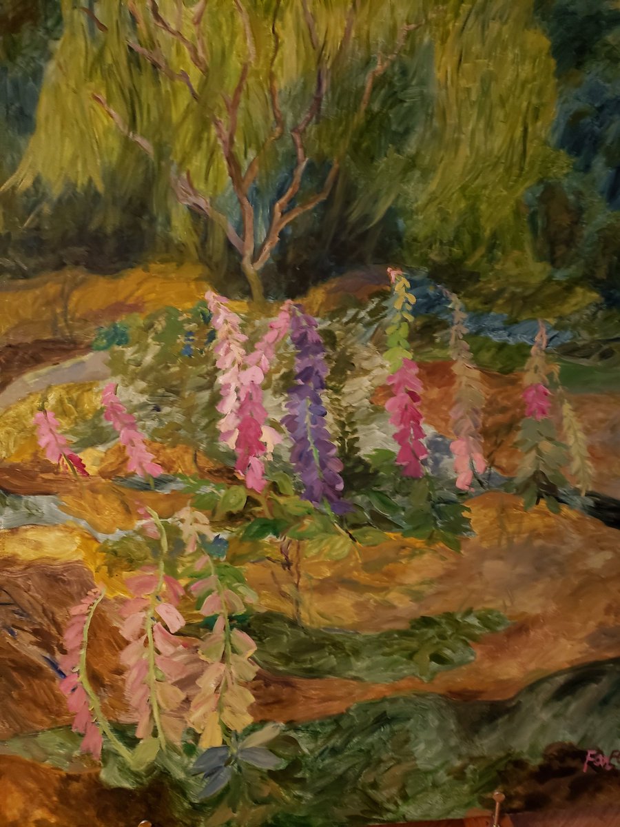 Foxglove in the garden . Oil painting on canvas