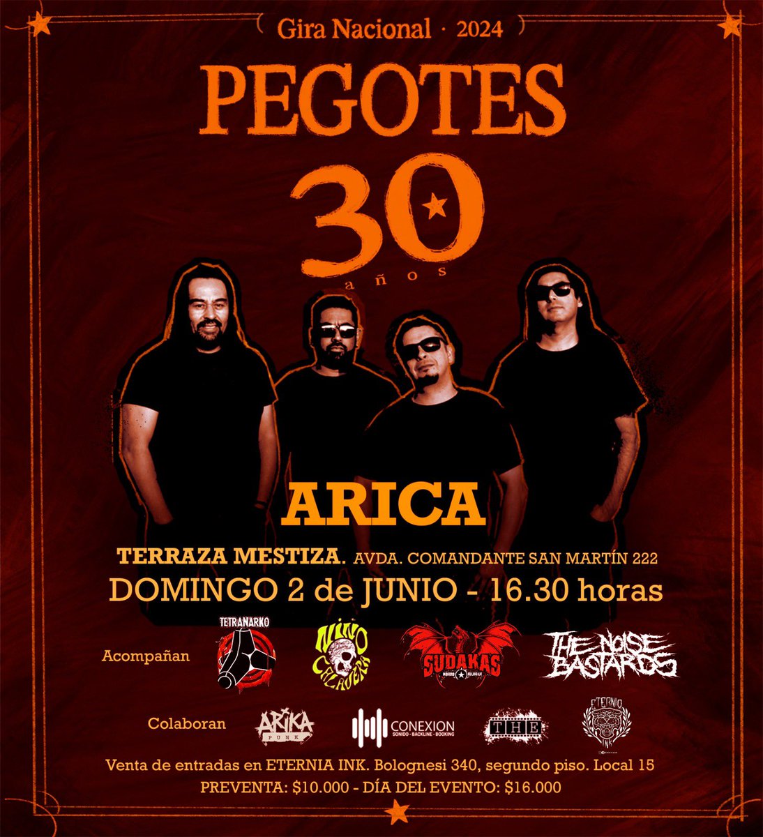 ArikaPunk_CL's tweet photo. Se viene la esperada ruta al norte
Y Se vienen las fechas por las que hemos esperado 30 años. Arica y Antofagasta por primera vez
Entradas disponibles durante la semana por portalticket y en Antofagasta
@n.calavera.oficial
@sudakas_iqq @tetranarkoficial @thenoisebastardsband https://t.co/Inv3AWLp9F