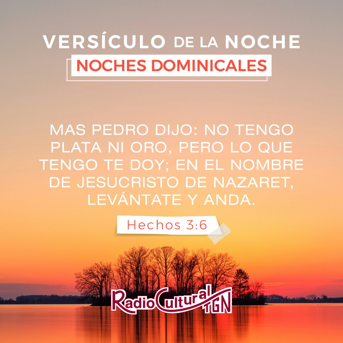 RadioCultural's tweet photo. 📖 El versículo de la noche en #NochesDominicales:

"Mas Pedro dijo: No tengo plata ni oro, pero lo que tengo te doy; en el nombre de Jesucristo de Nazaret, levántate y anda." Hechos 3:6 https://t.co/At462TzXDV