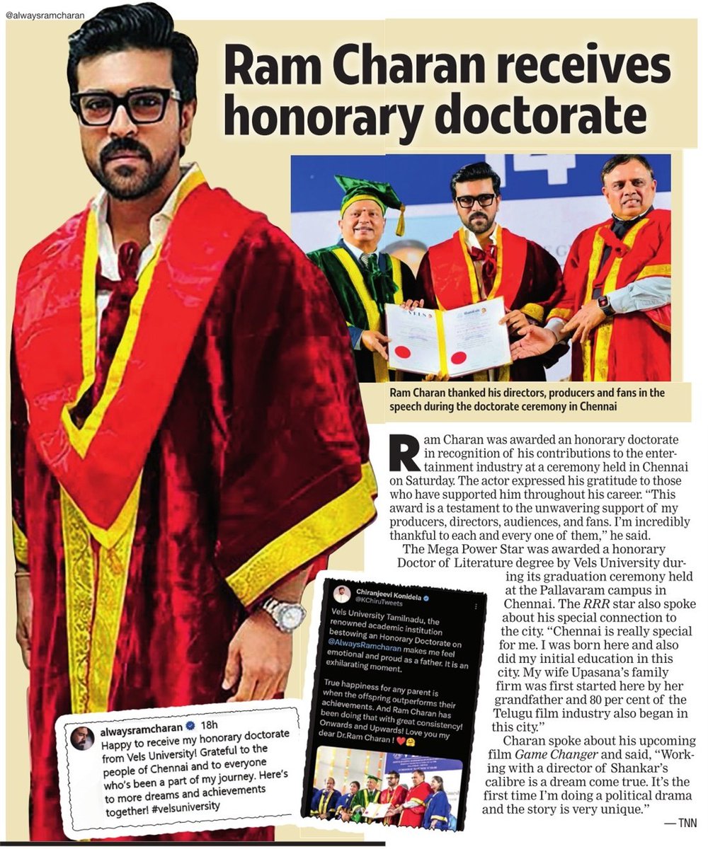 #RamCharan receives honorary doctorate

@AlwaysRamCharan @upasanakonidela