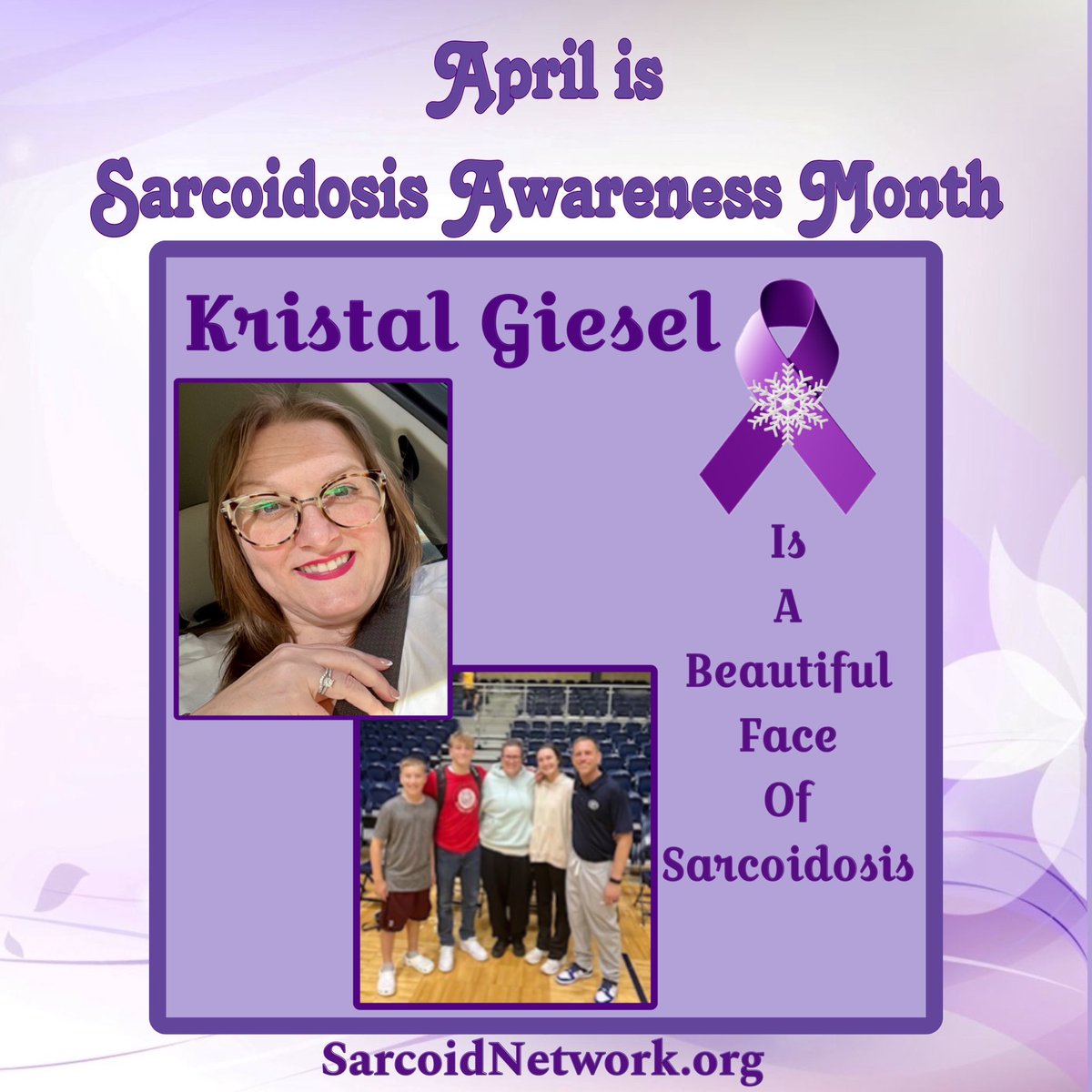 This is our Sarcoidosis Sister Kristal Giesel and she is a Beautiful Faces of Sarcoidosis!💜

#Sarcoidosis #raredisease #patientadvocate #sarcoidosisadvocate #beautifulfacesofsarcoidosis #sarcoidosisawarenessmonth