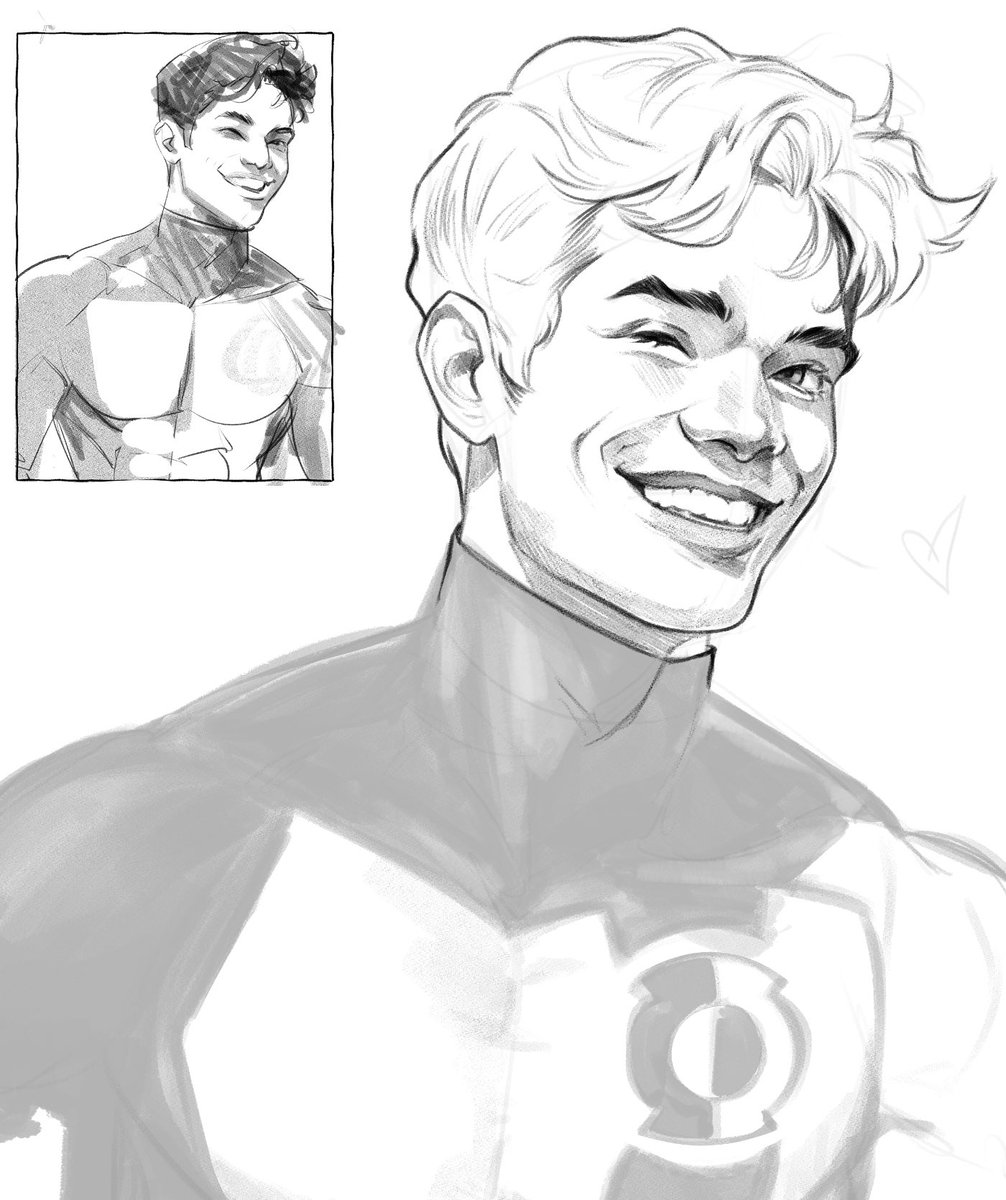 Q_Poser's tweet image. Catching up on some commissions tonight. Last week was very busy, but this man’s smile is bringing me so much joy. 💚🖤🤍#kylerayner #greenlantern #sketch for @realdynamitegal