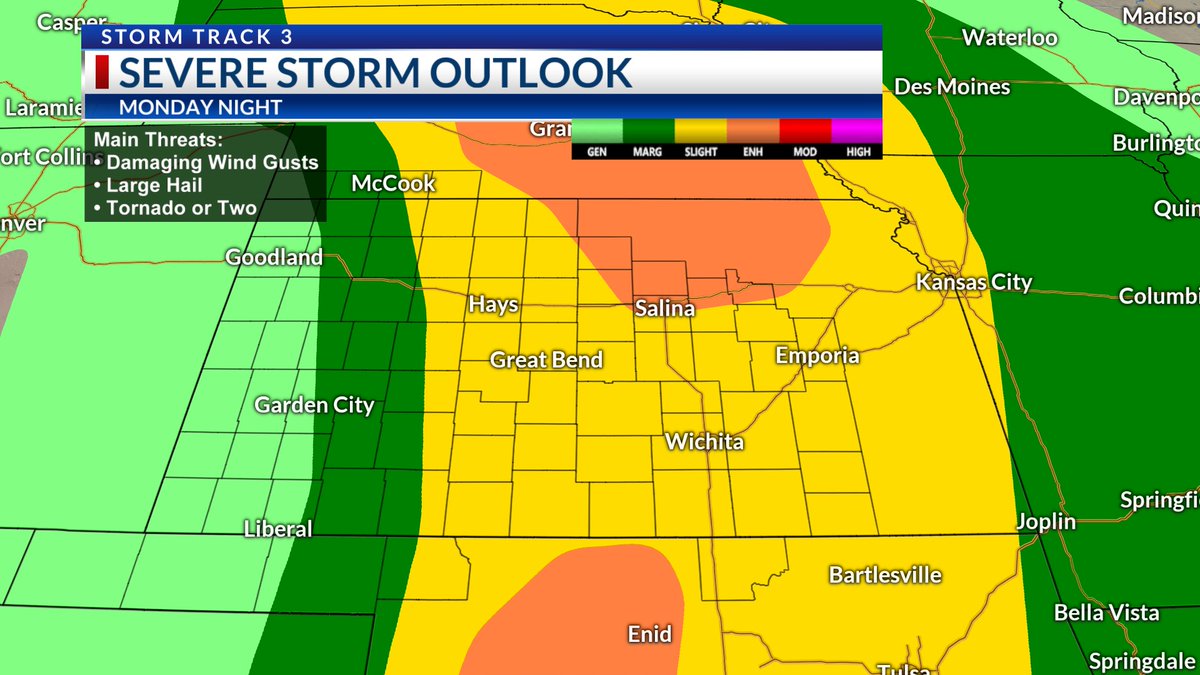 All of the ingredients for severe weather will be in place for the Sunflower State tomorrow. Storms will begin to ignite in the late evening and overnight. All forms of severe weather will be possible. ksn.com/weather @KSNNews @KSNStormTrack3 #kswx