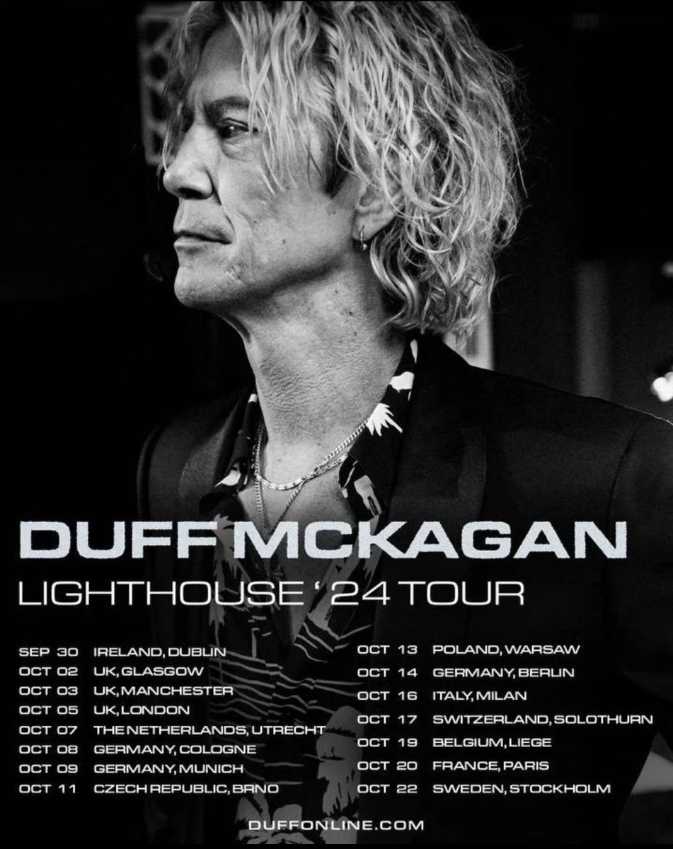#duffontour @DuffMcKagan sale de gira con #lighthouse acá te dejamos las fechas del tour por Europa