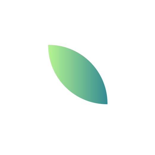 This Code will give you the perfect CSS leaf 🍃🍃

.leaf {
 width: 200px;
 height: 200px;
 border-radius: 0 100%;
 background-image: linear-gradient(to right, rgb(182, 244, 146), rgb(51, 139, 147));
}