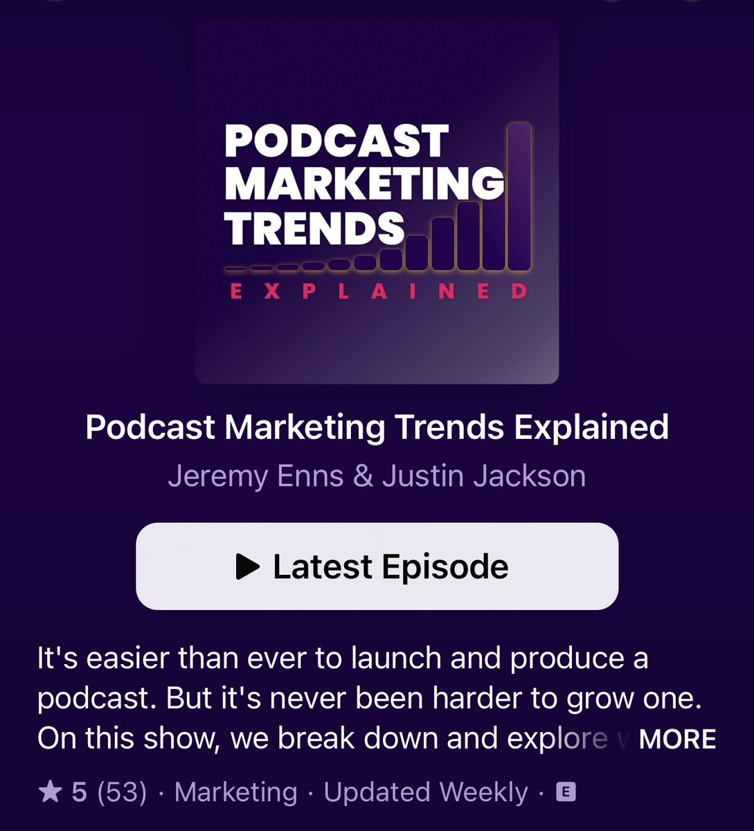 Got a recommendation for you. Podcast Marketing Trends Explained has quickly become one of my favorite podcasts. @iamjeremyenns and @mijustin do a great job highlighting the little things that can make a huge difference in the success of a podcast.