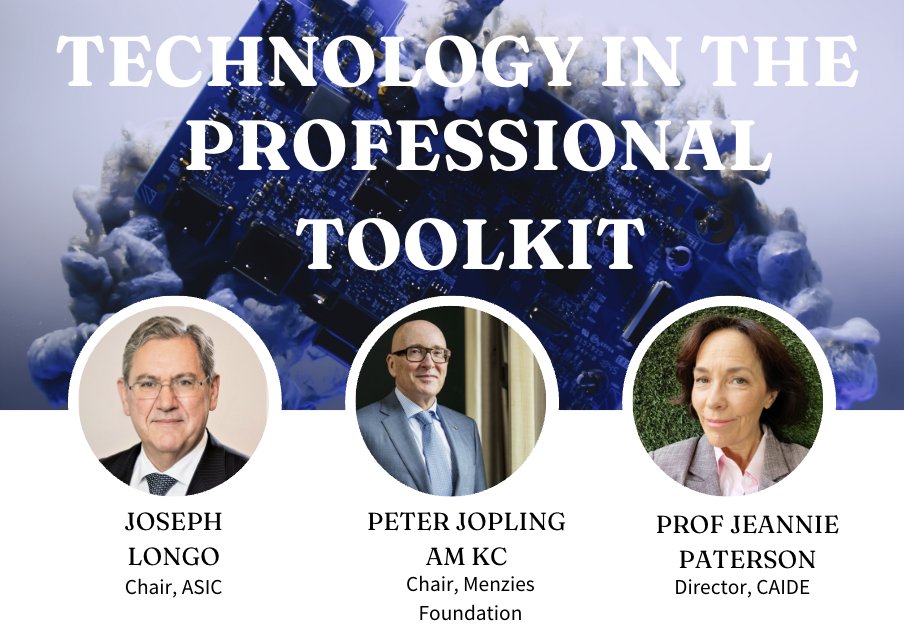 We hope you're excited for 'Technology in the Professional Toolkit' tomorrow with @asicmedia's Joseph Longo. Joseph will explore how the effective use of technology is becoming an essential part of the legal practitioner’s skillset. @MenziesFdation @MelbLawSchool