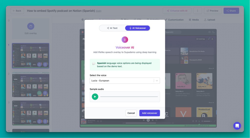 fabhosted's tweet image. Supademo introduces Synthetic AI Voiceovers & Dynamic URLs 👉 lttr.ai/ARcjP #interactivedemo #productdemo