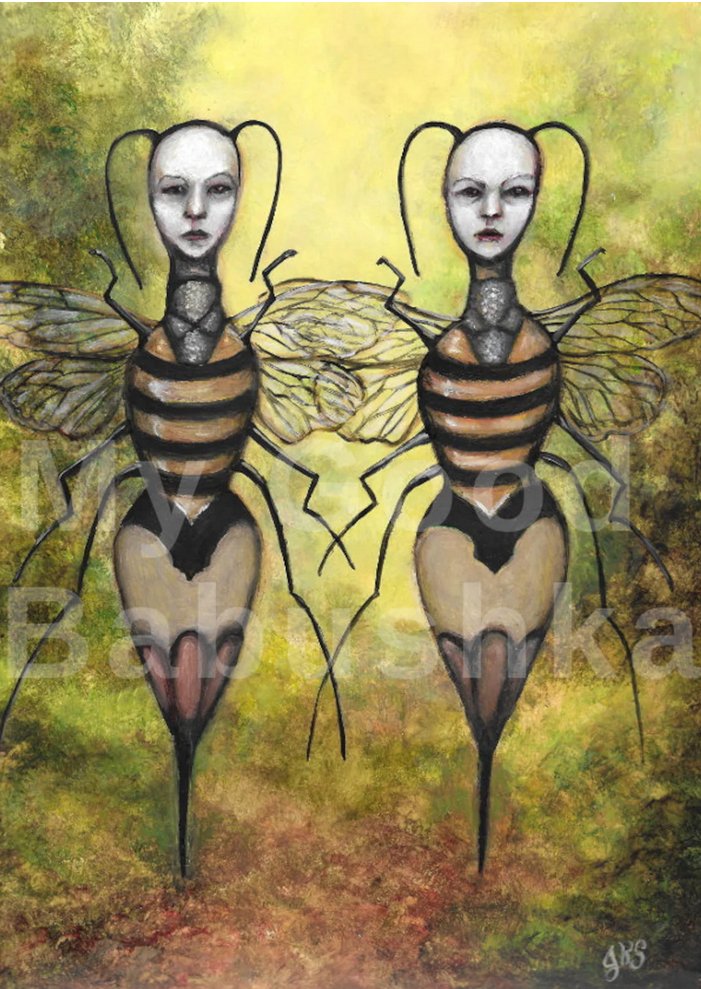 The Rival Queens. Art Print. jschulerart.etsy.com/listing/463754…  #art #painting #artprint #bees #surrealism