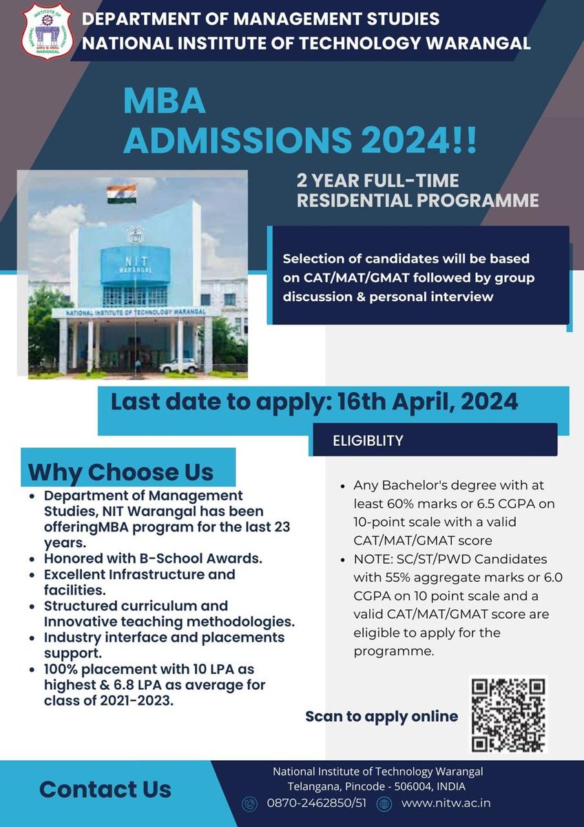 'Secure your future! 📚 Don't let deadlines slip away—submit your college applications on time and open the door to amazing opportunities! 🎓 #CollegeAdmissions #nitw #MBA #CATexams #MAT #Admissions'